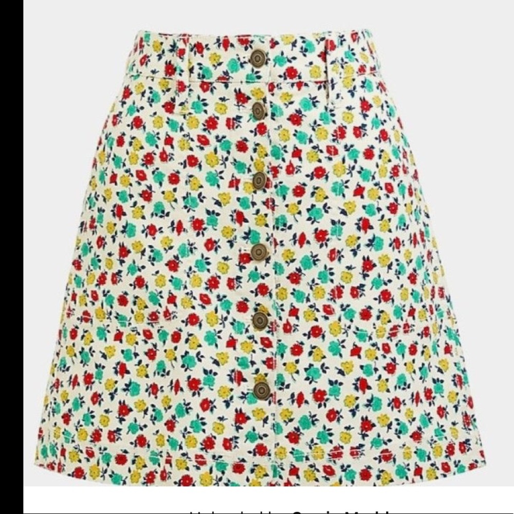 J. CREW Button Front A-Line Mini Skirt In Carmie Natural Poppy NEW